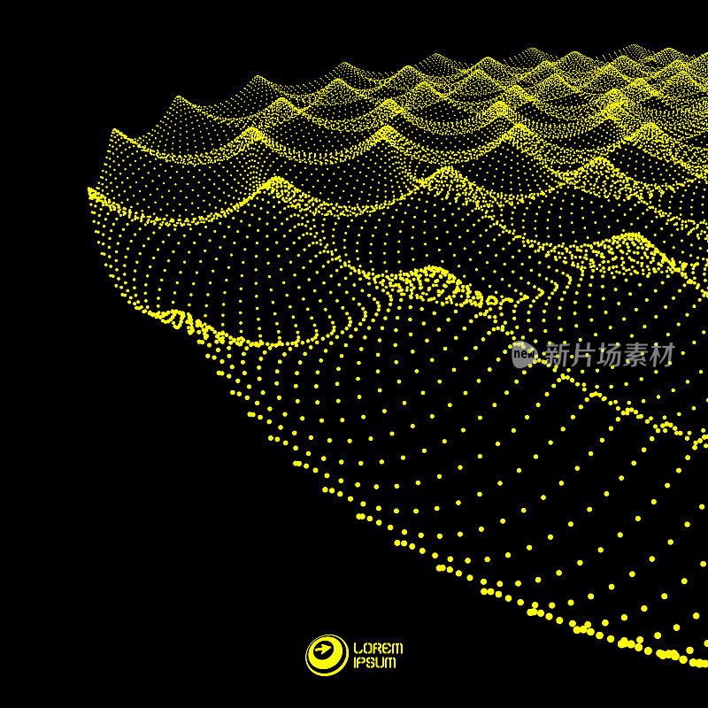 动态粒子数组。流动粒子波。波浪网格背景。抽象的矢量图。