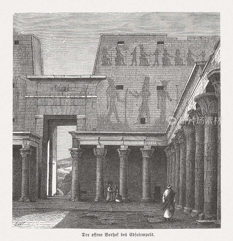 Edfu庙的历史观，埃及，木刻，1879