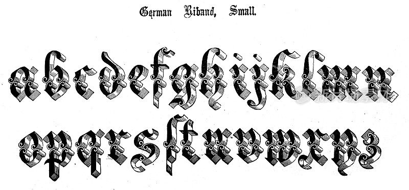 仿古原版打字字体字母:德国小Riband
