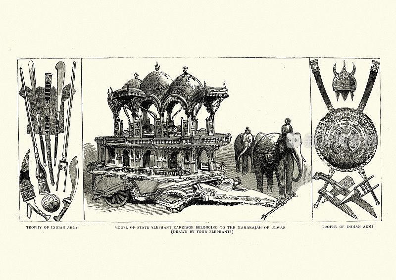国家大象马车，乌尔瓦尔的王公和印度武器