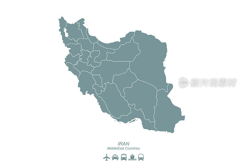 伊朗的地图。伊朗，中东矢量地图