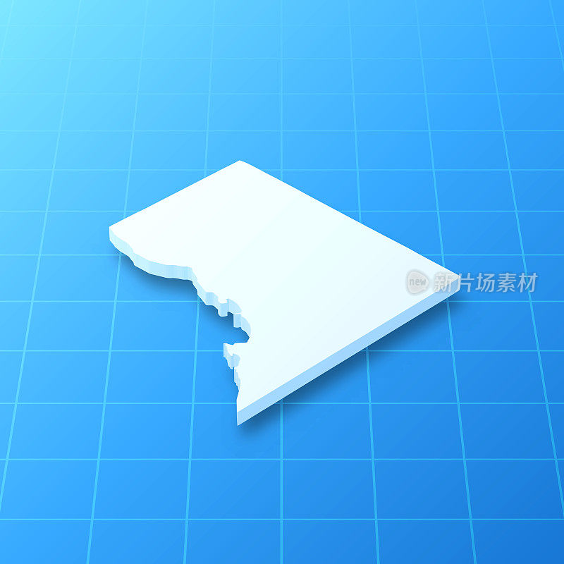 蓝色背景的哥伦比亚特区3D地图