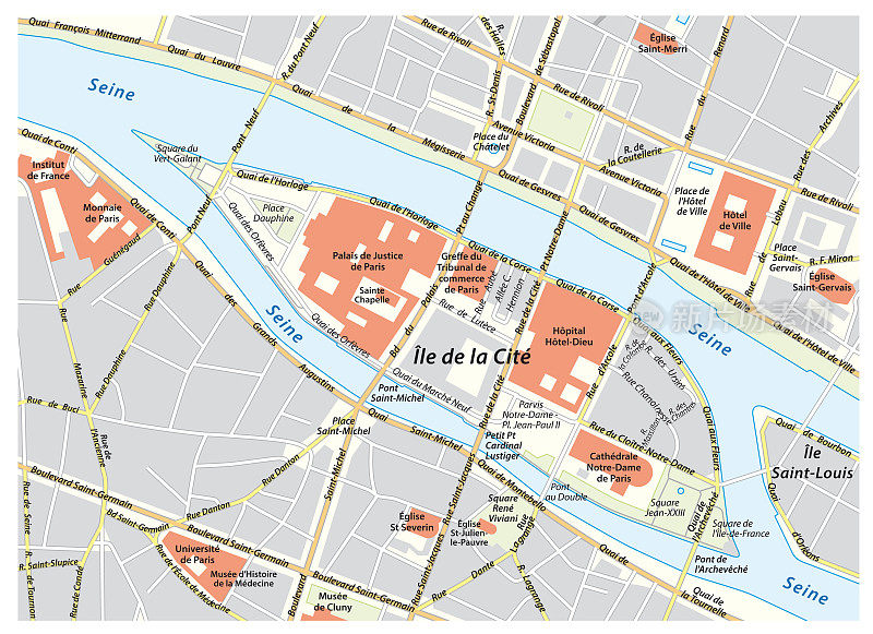 法国巴黎城的矢量街道地图