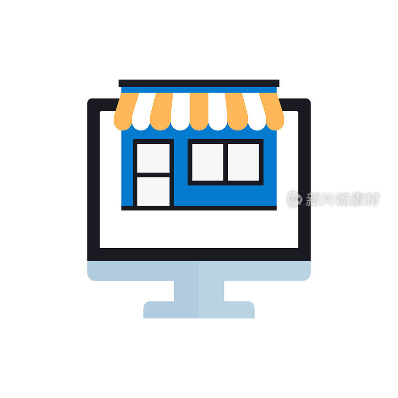 在线市场平面图标,矢量符号插图。