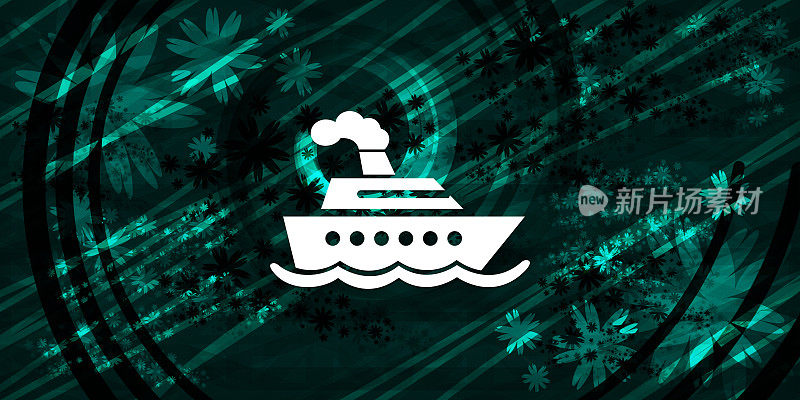 邮轮图标花翠绿色旗帜背景自然设计插图