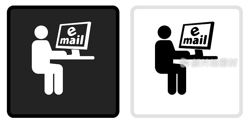电子邮件电脑图标上的黑色按钮与白色滚动