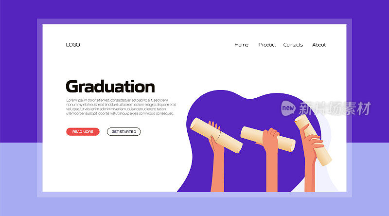 登陆页模板、网站横幅、广告及营销材料、在线广告、商业演示等毕业相关矢量插图。