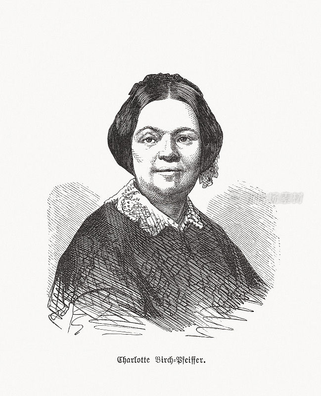 夏洛特・伯奇-法伊弗(1800-1868)，德国女演员和作家。木刻,1893年出版