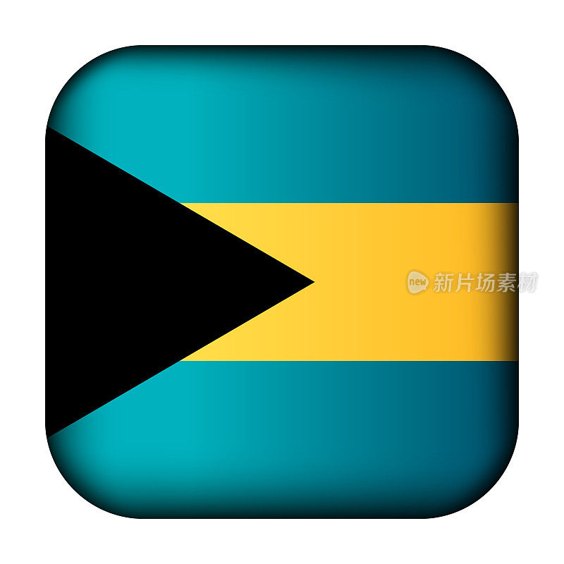 巴哈马群岛国旗玻璃轻球。方模板图标。国家的象征。光泽逼真的立方体，3D抽象矢量插图突出。大的方形,foursquare