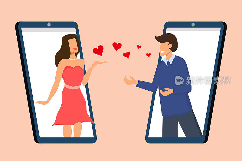 情侣们通过智能手机庆祝情人节