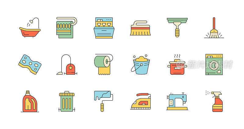 采购产品家务,卫生纸,洗衣机,熨斗,缝纫机,胡佛图标