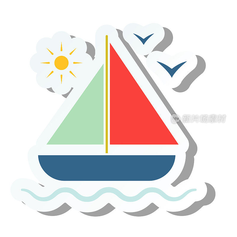 可爱的夏季图标在一个透明的基地-帆船股票插图