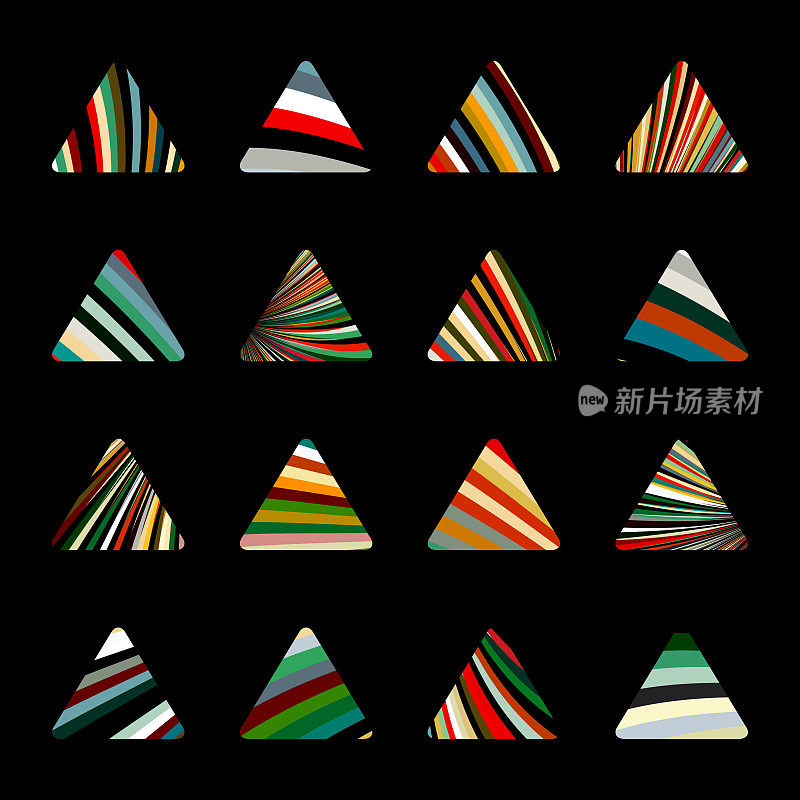 向量颜色条纹图案三角形按钮图标集合