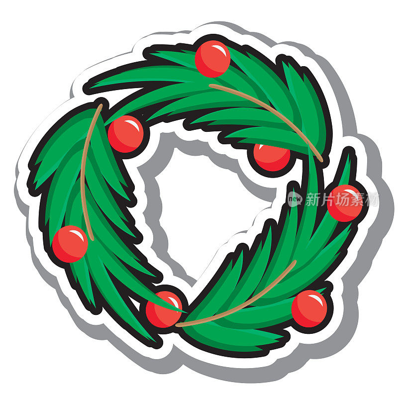 圣诞平面设计图标绿色花环与浆果
