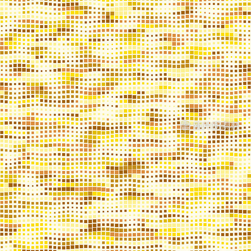 黄色的金色方块在不均匀的矩阵网格图案中，被自然的半随机噪声抵消