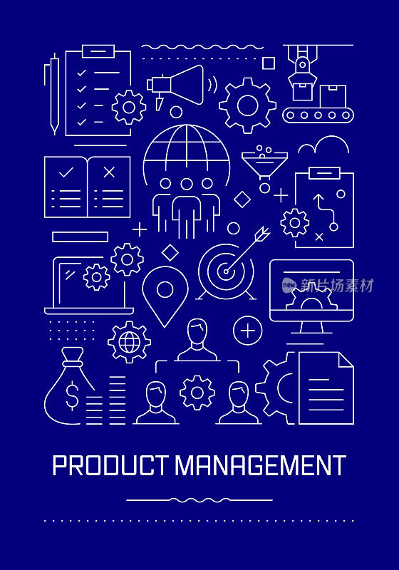 产品管理相关的现代线设计小册子，海报，传单，演示模板矢量插图