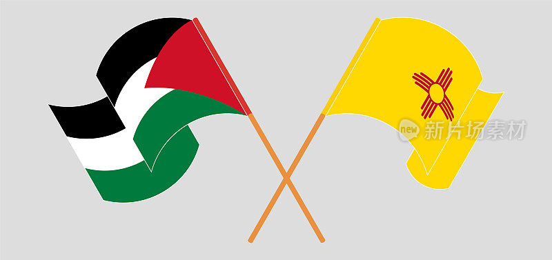 交叉并挥舞着巴勒斯坦和新墨西哥州的旗帜