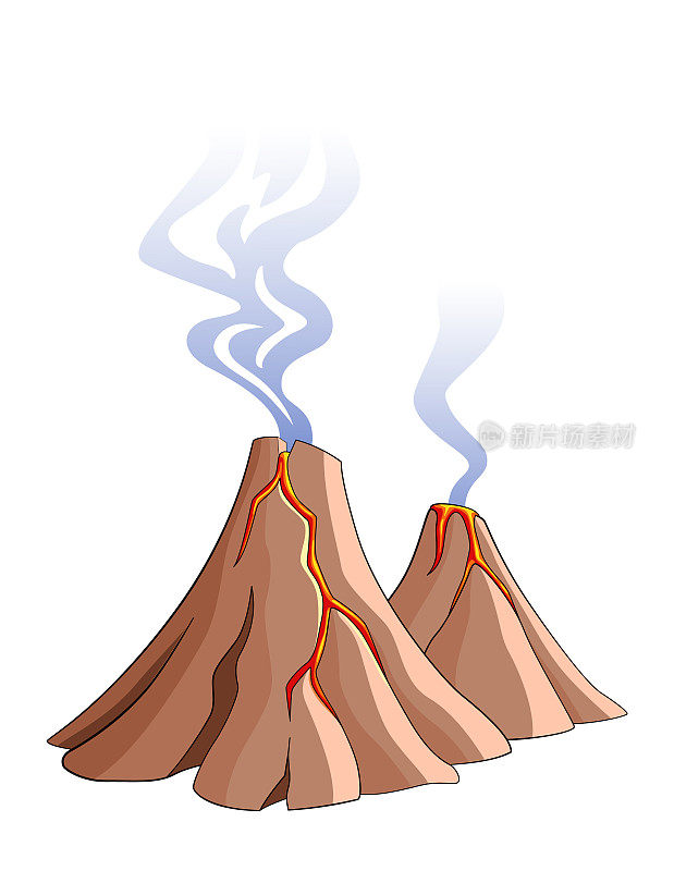 火山山脉。热熔岩喷发。烟炸毁