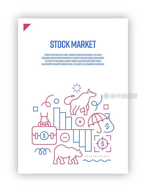 向量集插图股票市场概念。线条艺术风格的网页，横幅，海报，印刷等背景设计。矢量插图。