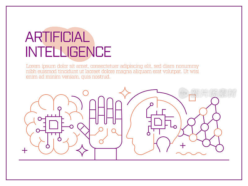 人工智能相关矢量横幅设计概念，现代线条风格与图标