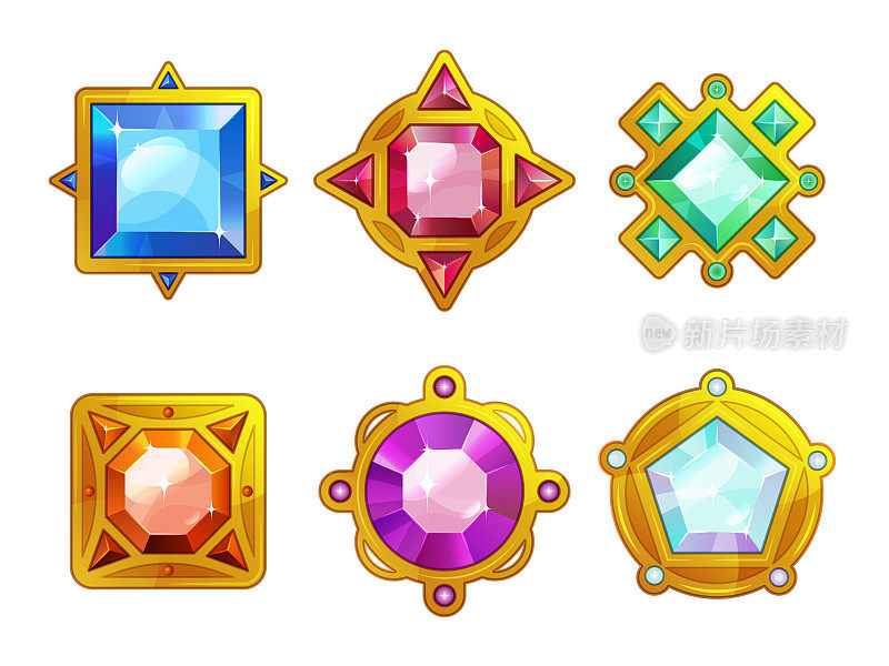 石头护身符。彩色几何珠宝宝石幻想护身符巫师最近矢量童话插图为游戏设计项目