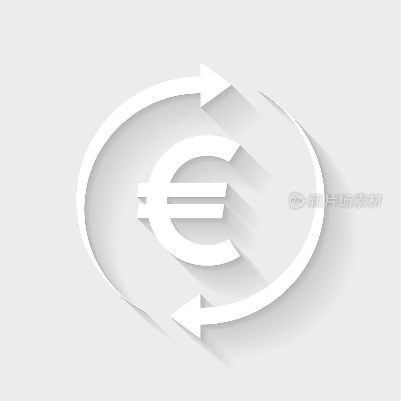 兑换和转账欧元。图标与空白背景上的长阴影-平面设计