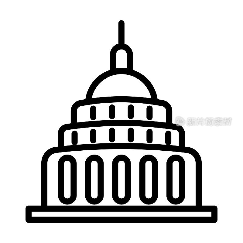 国会大厦的图标从建筑物收集。薄薄的线性国会大厦，美国，美国轮廓图标孤立在白色背景上。线矢量国会大厦标志，网络和移动标志。