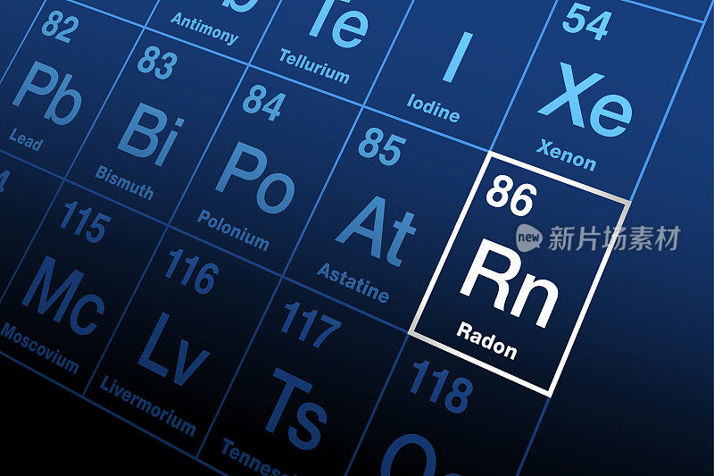 元素周期表上的氡，元素符号Rn