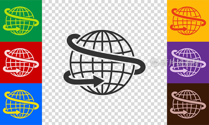 一套商业与国际交流图标，地球仪与箭头。