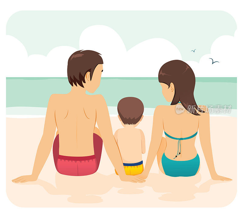 一家人一起在海滩度假