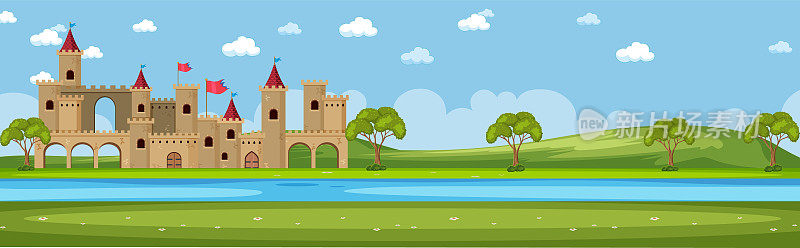带有中世纪城堡的景观景观