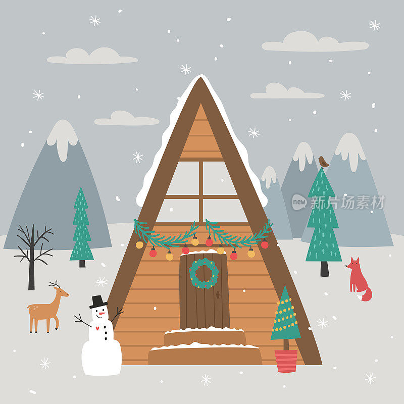 矢量插图的小屋圣诞屋