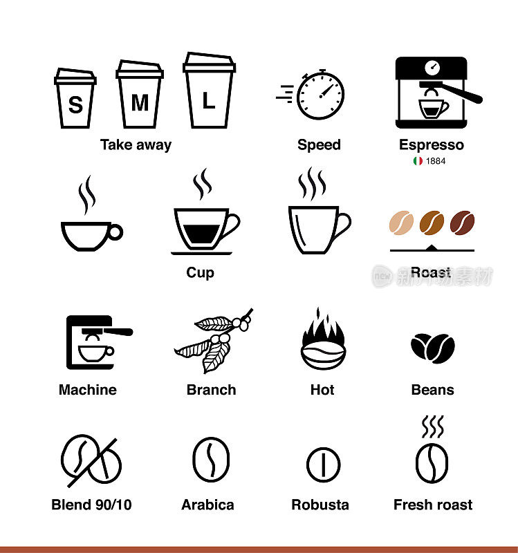 咖啡信息图标。白色背景上的矢量元素。