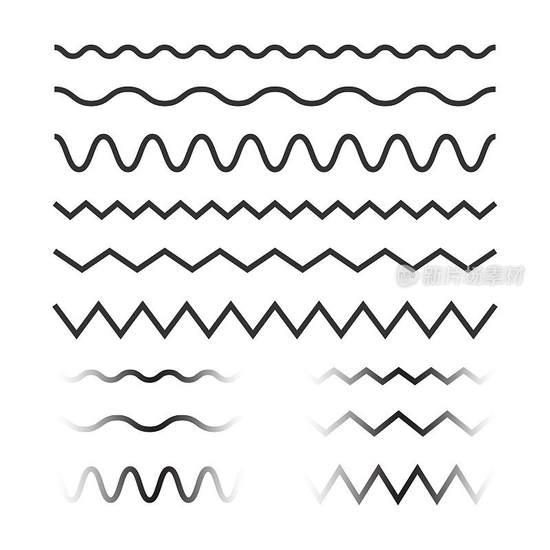 波浪图案线设置矢量设计在白色背景。