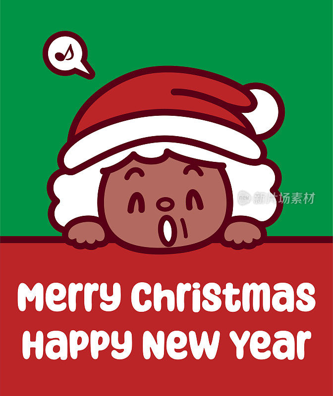 亲爱的奶奶戴着圣诞老人的帽子,举着一个牌子,祝你圣诞快乐,新年快乐