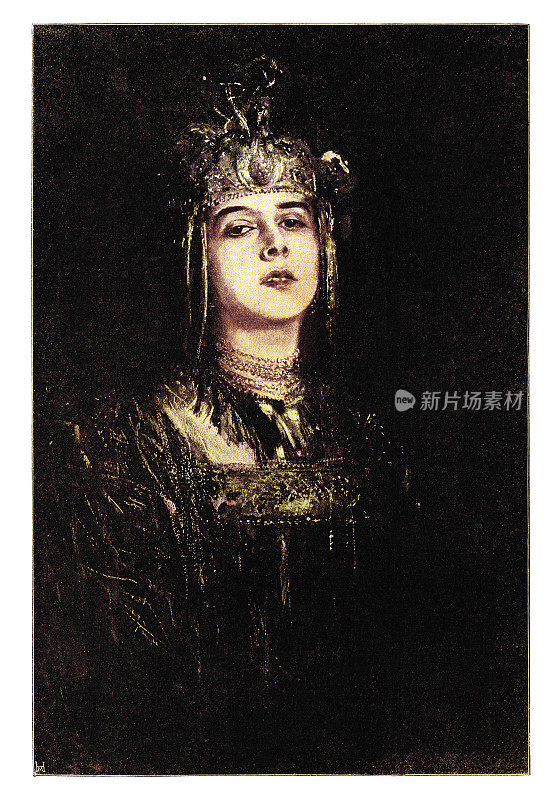 埃及女王与珠宝和王冠插图