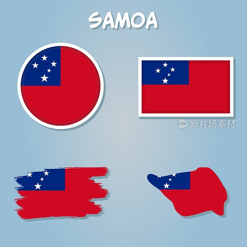 萨摩亚地图，上面有国旗和国家。