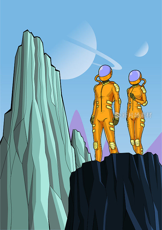 矢量动画宇航员探索一个新的星球卡通库存插图