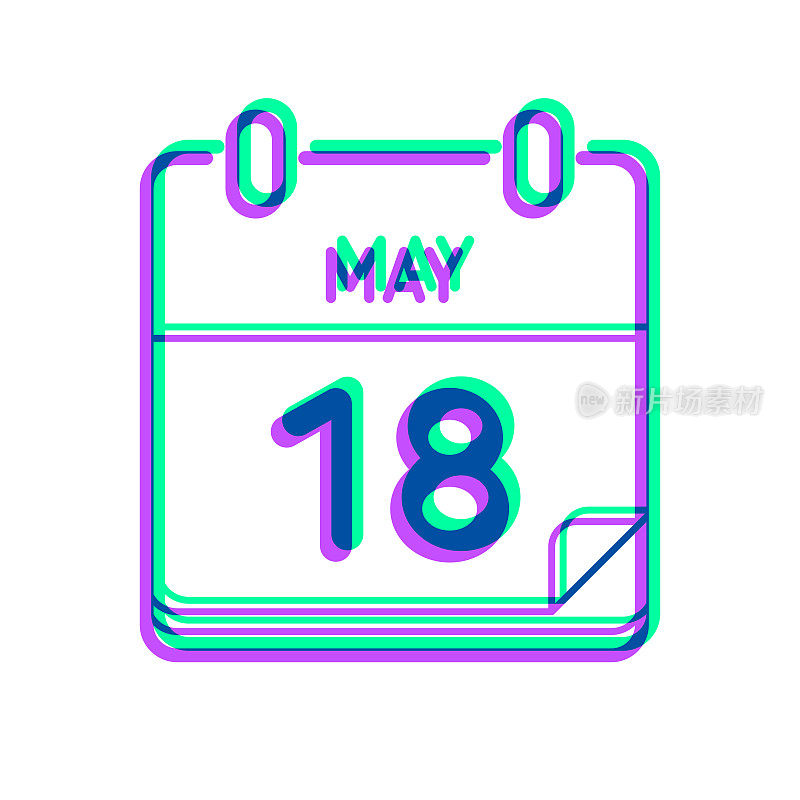 5月18日。图标与两种颜色叠加在白色背景上