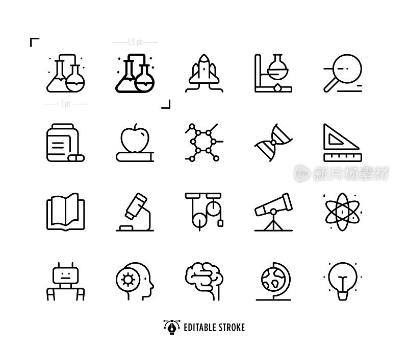 科学线图标集。可编辑的中风。像素完美。