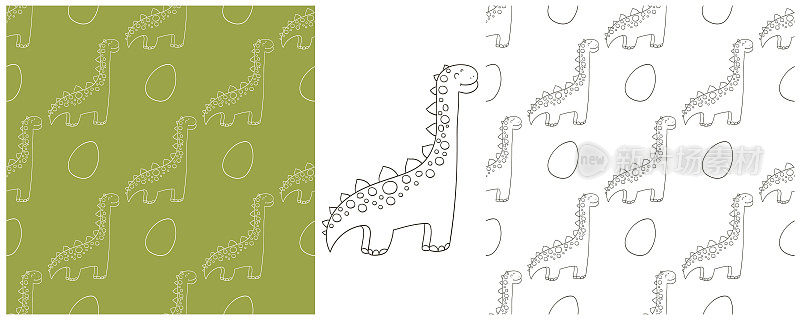 侏罗纪时期的恐龙着色集恐龙无缝图案