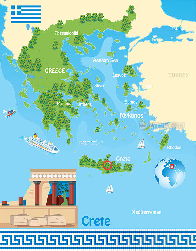 希腊地图，克诺索斯神庙，克里特岛