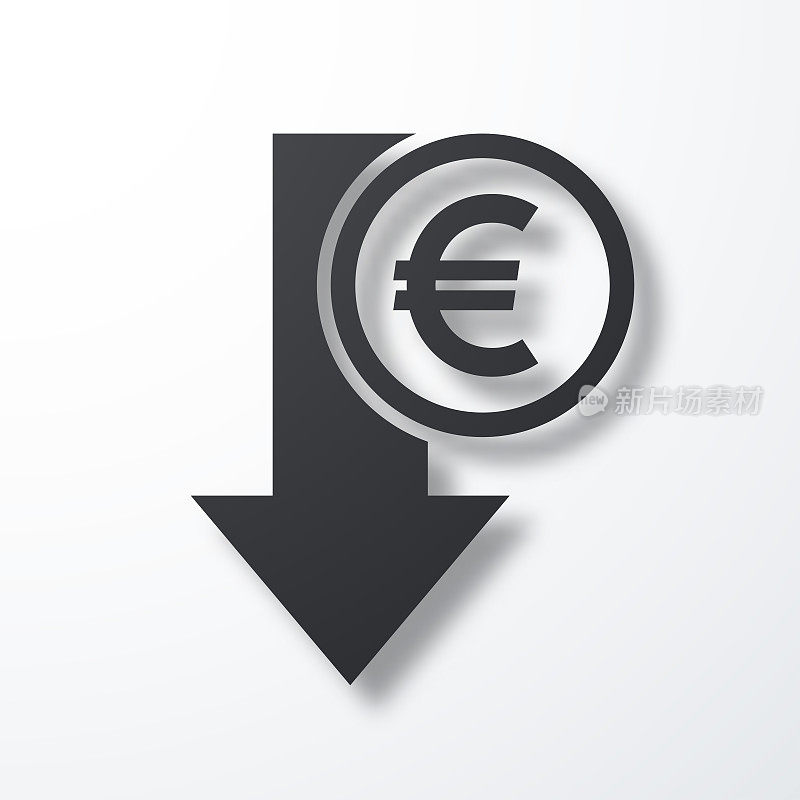 欧元下降。白色背景上的阴影图标