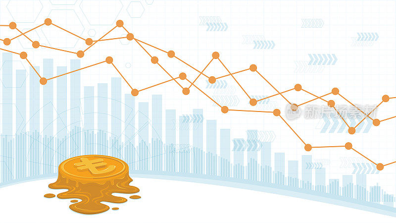 融黄金土耳其里拉硬币在下跌的金融图表