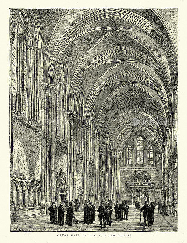 皇家法院大厅，伦敦，法院，哥特式复兴建筑，肋拱顶天花板，19世纪