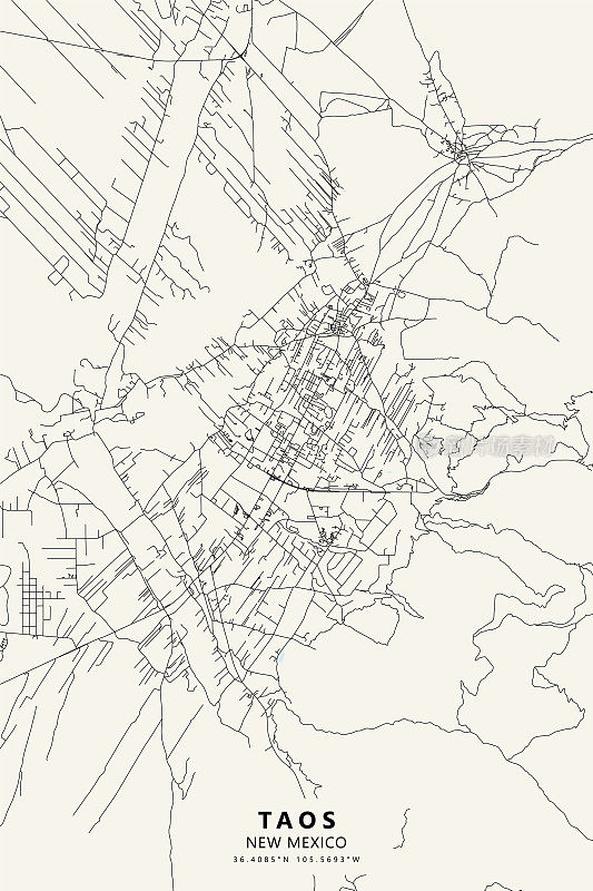 陶斯，新墨西哥州，美国矢量地图