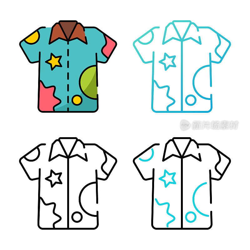 夏威夷衬衫图标设计在四个变化的颜色