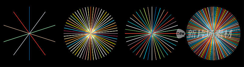 矢量集彩色圆形径向线线框架模型几何设计元素集合