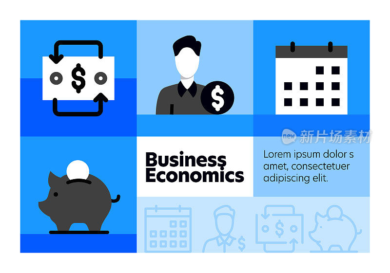 商业经济线图标集和横幅设计。