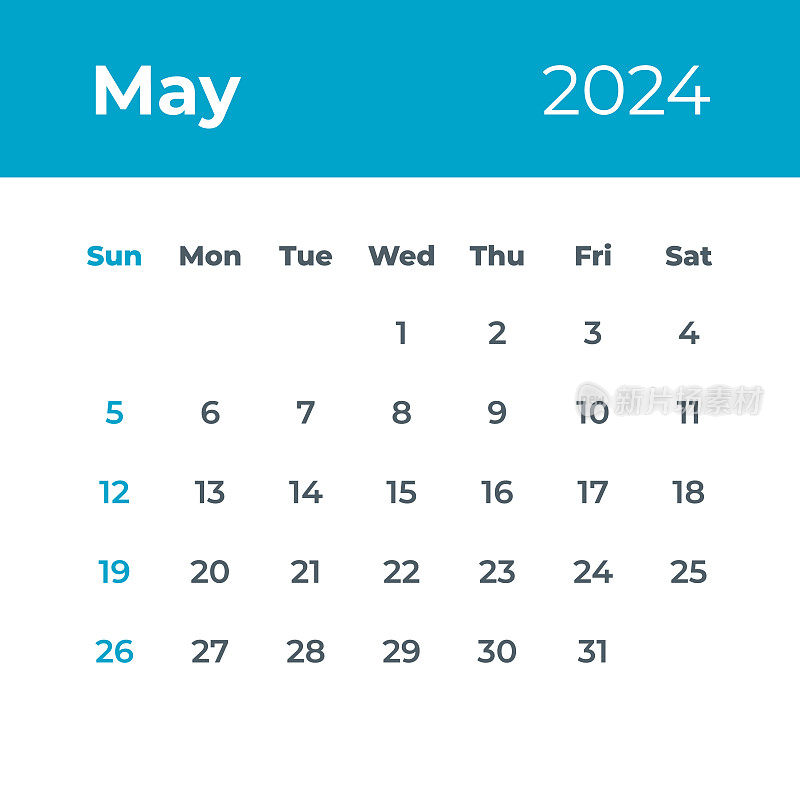 2024年5月――日历叶子。矢量图